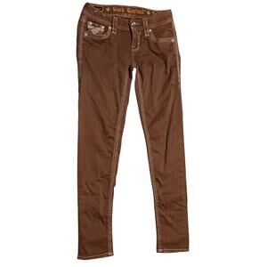 Rock Revival Womens Ankle Skinny Orange/Brown Pants Size 26 Embroidered Pockets